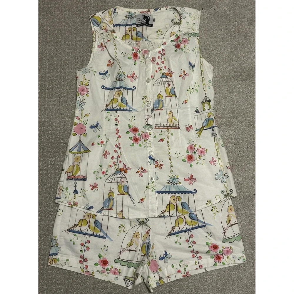 Vintage The Cat's Pajamas Short Set Button Front Birds Short Sleeve Rare - Picture 3 of 16